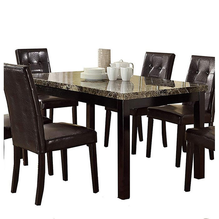 Slick Finish Faux Marble & Pine Wood Dining Table, Brown