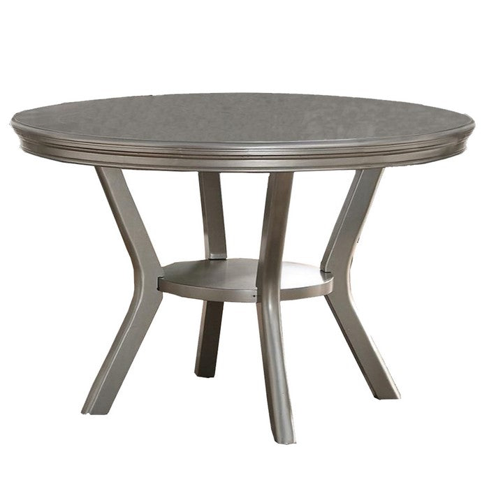 Rubber Wood Round Dining Table With Bottom Shelf Silver