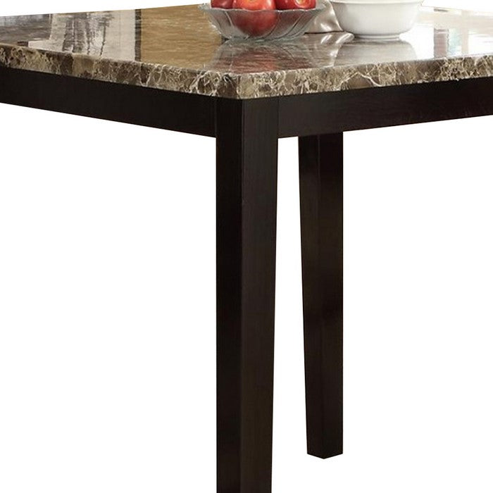 Wooden High Table Faux Marble Top, Brown