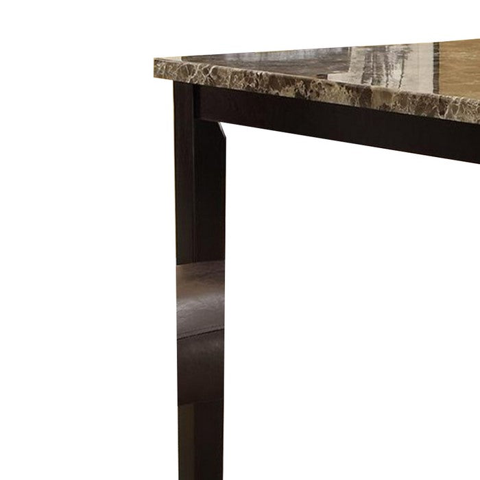 Wooden High Table Faux Marble Top, Brown