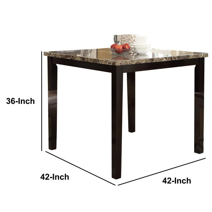 Wooden High Table Faux Marble Top, Brown