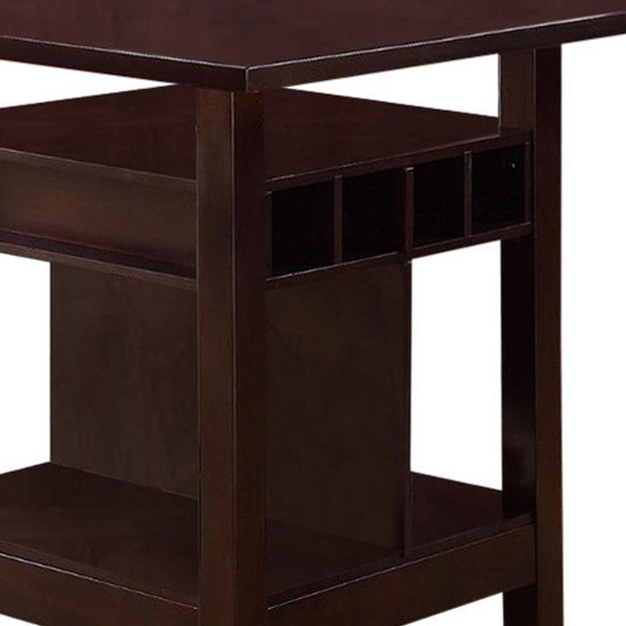 Wooden Counter Height Table With Storage Shelves, Brown