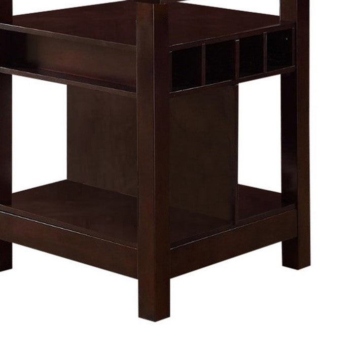 Wooden Counter Height Table With Storage Shelves, Brown