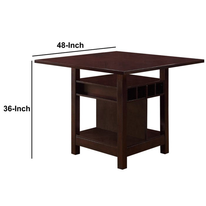 Wooden Counter Height Table With Storage Shelves, Brown