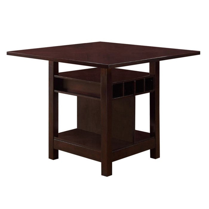Wooden Counter Height Table With Storage Shelves, Brown