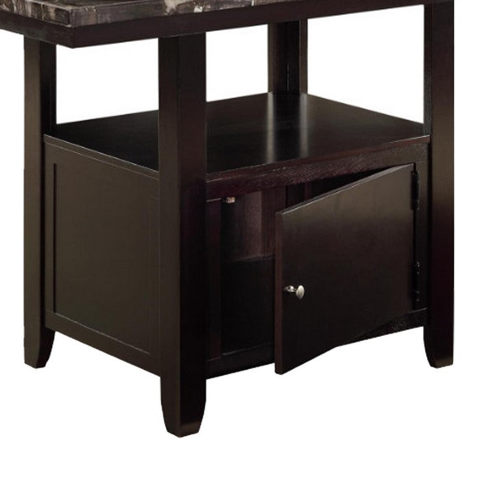 Faux Marble Top Counter Height Table With Bottom Compartment, Brown
