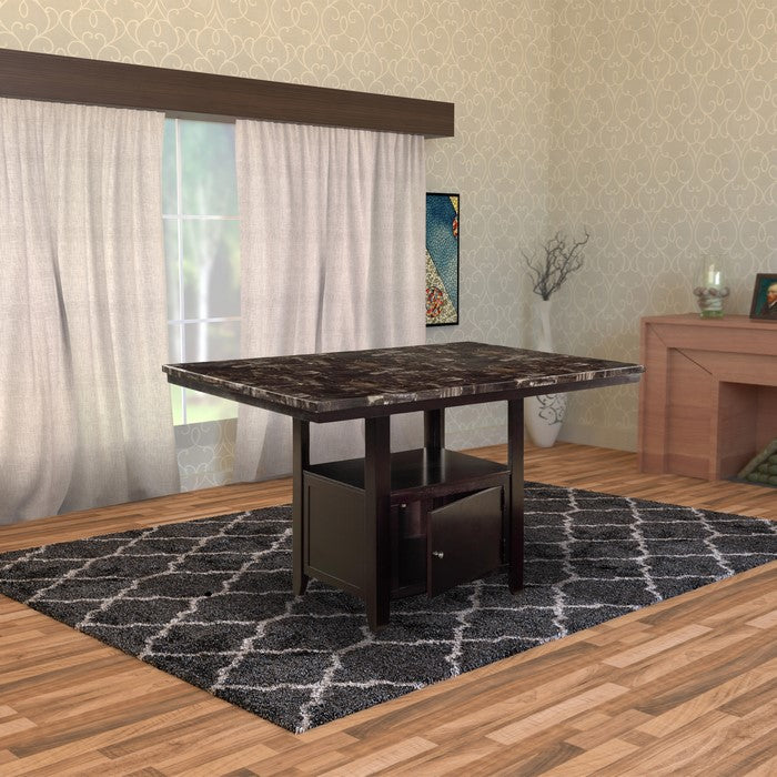 Faux Marble Top Counter Height Table With Bottom Compartment, Brown