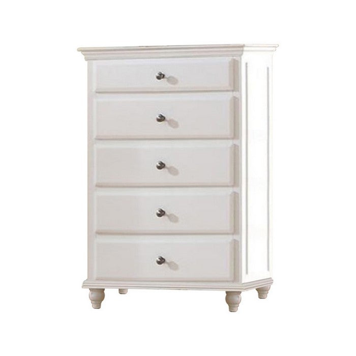 5 Drawer Spacious Wooden Chest, White
