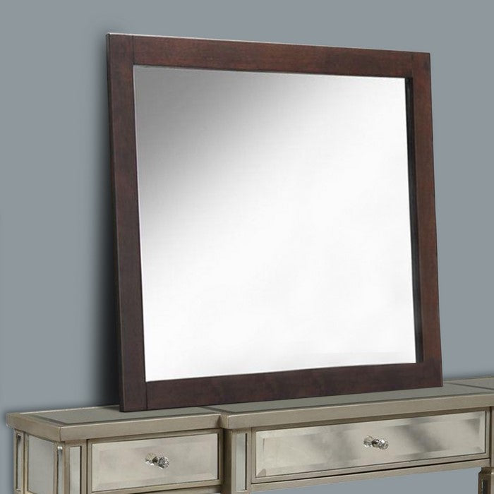 Trimmed Mirror with Solid Wooden Frame Brown