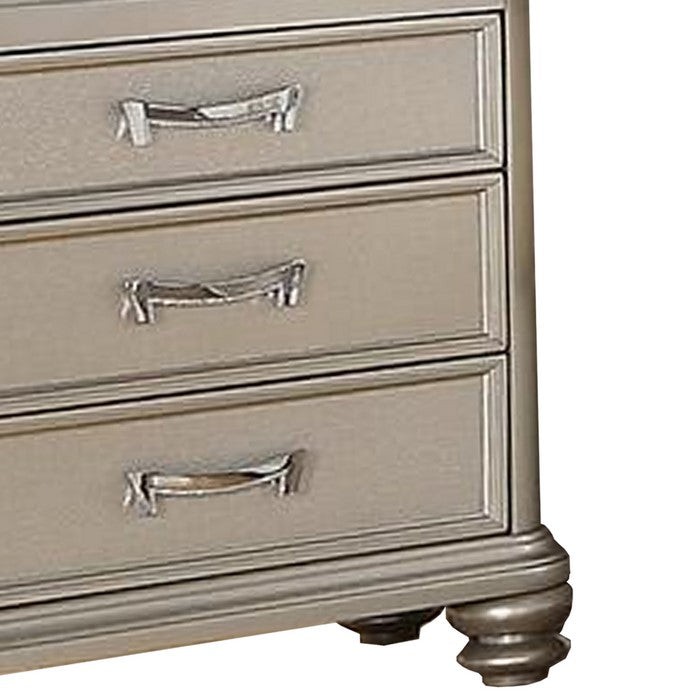 3- Drawer Wooden Night Stand With Bun feet  Silver