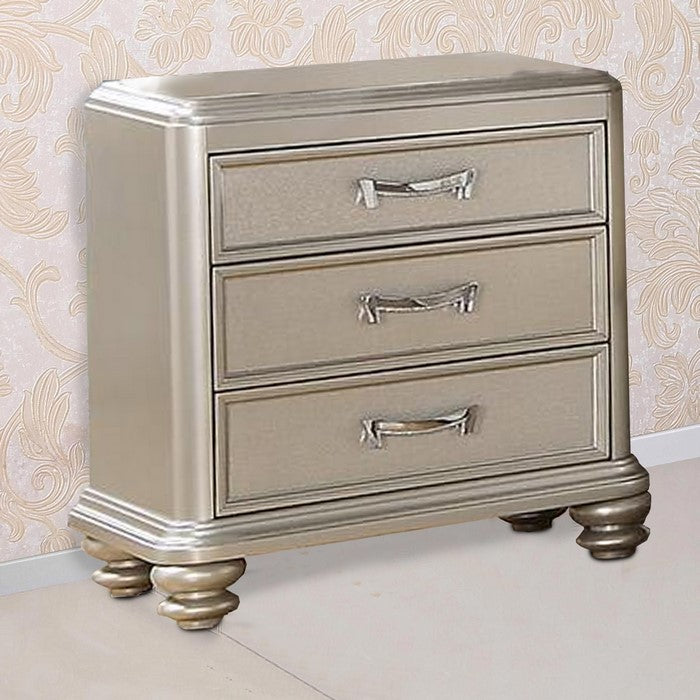 3- Drawer Wooden Night Stand With Bun feet  Silver