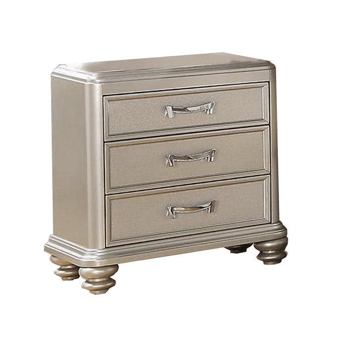 3- Drawer Wooden Night Stand With Bun feet  Silver
