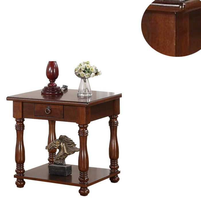Rubber Wood End Table, Brown