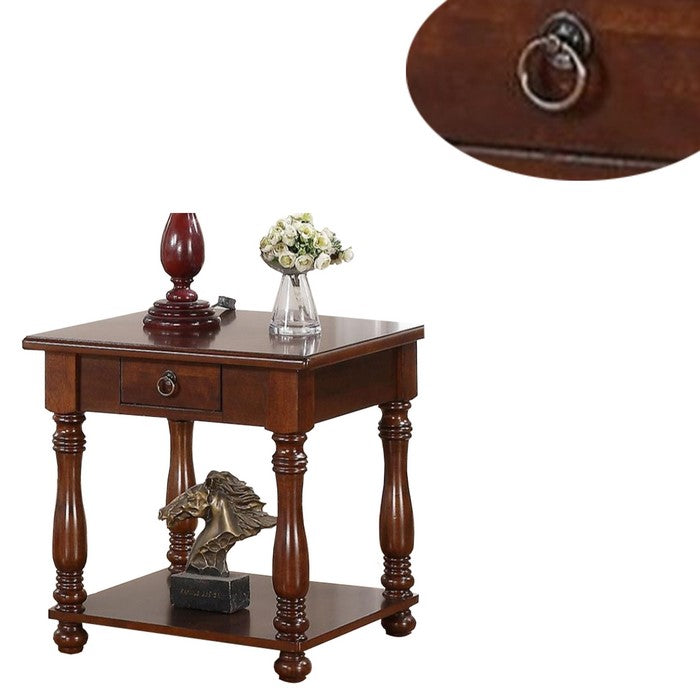 Rubber Wood End Table, Brown