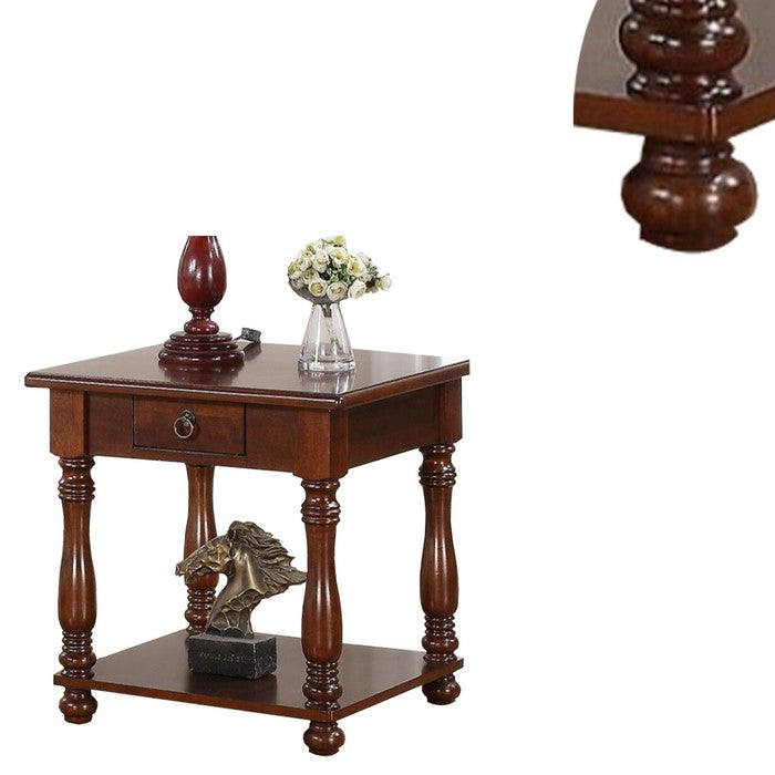 Rubber Wood End Table, Brown
