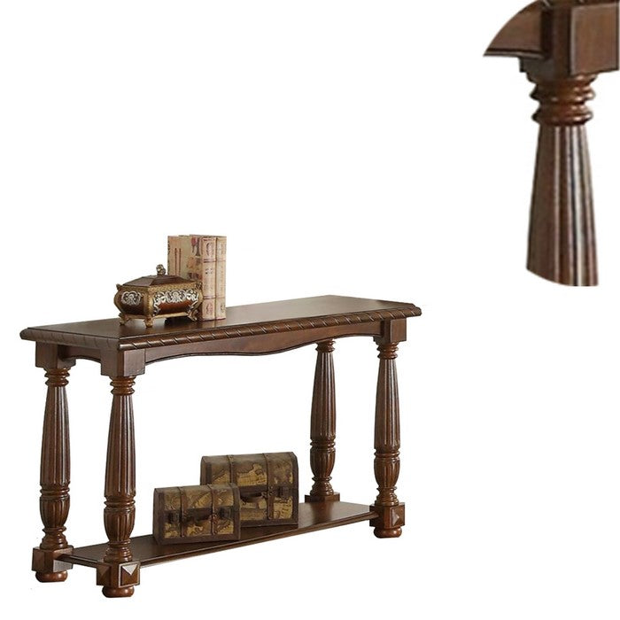 Wooden Console Table With Bottom Shelf, Brown