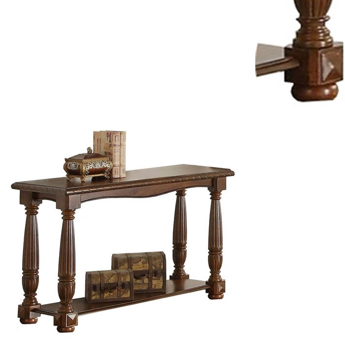 Wooden Console Table With Bottom Shelf, Brown