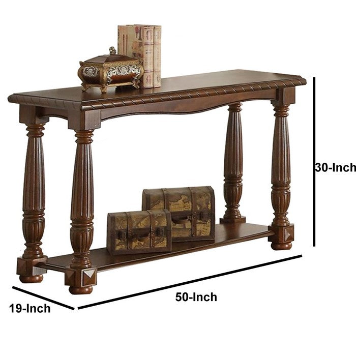 Wooden Console Table With Bottom Shelf, Brown