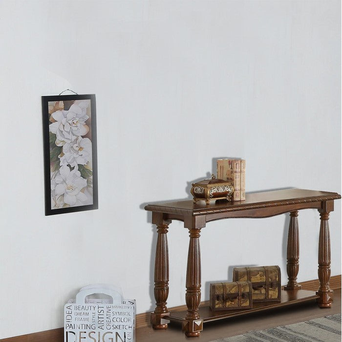 Wooden Console Table With Bottom Shelf, Brown
