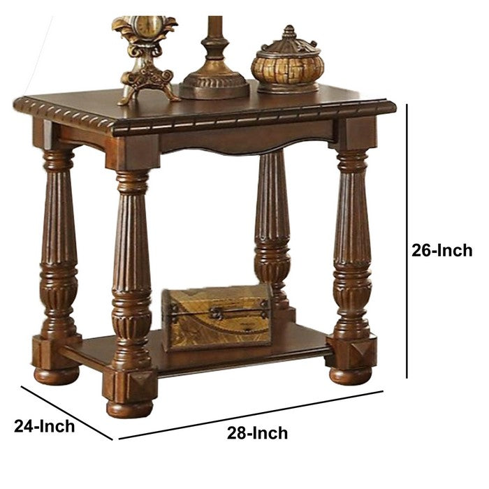 Rubber Wood End Table, Brown