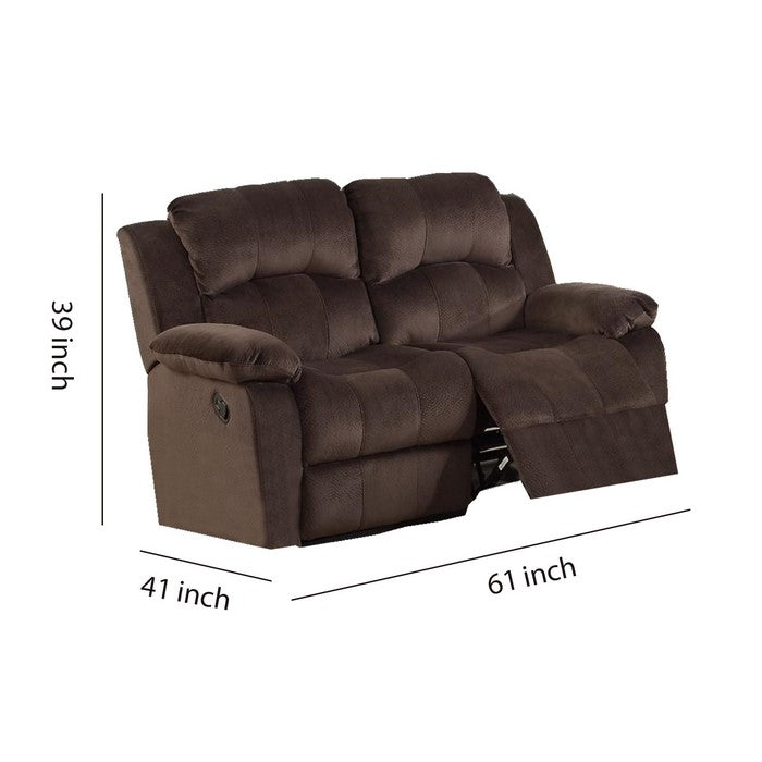 Pine Wood Reclining Loveseat With Padded Upholstery Brown