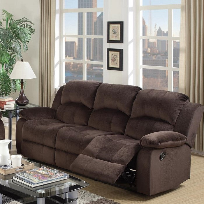 Solid Pine, Padded Suede & Plywood Reclining Sofa, Brown