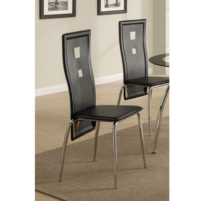 Metal Dining Chair With Cutout Back, Set Of 2, Black And Chrome