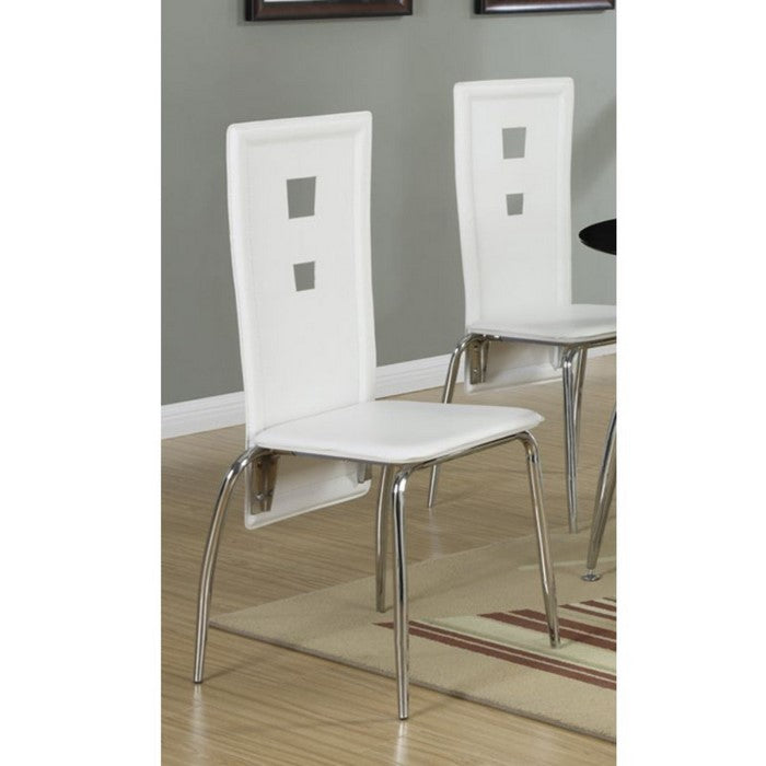 Set Of 2 Metal Dining Chair With Cutout Back, White And Chrome