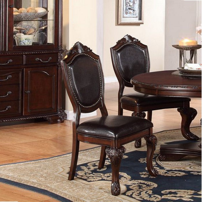 Rubber Wood Dining Chair With Faux Leather Upholstery , Set Of 2,Brown