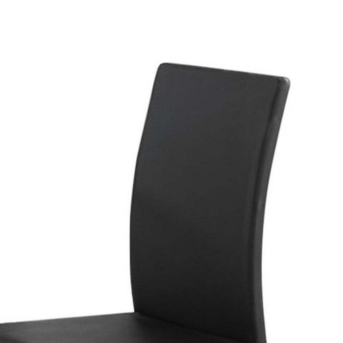 Leatherette Upholstered Padded Dining Chair with Tubular Metal Legs, Set of Four, Black and Silver