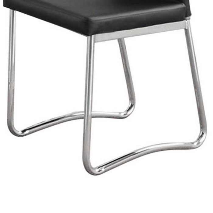 Leatherette Upholstered Padded Dining Chair with Tubular Metal Legs, Set of Four, Black and Silver
