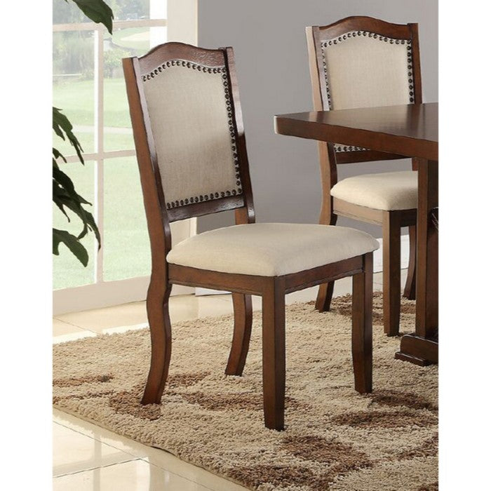 Wood and Fabric Padded Dining Chair, Set of 2, Brown and Beige