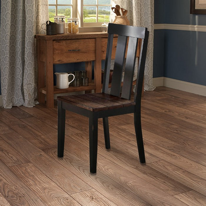 Rubber Wood Dining Chair With Slatted Back, Set Of 2, Brown And Black