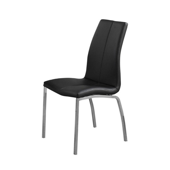 Contemporary Faux Leather Upholstery Dining Chair, Set Of 4, Black And Chrome