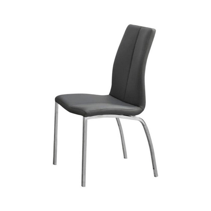 Leather Upholstery Dining Chair With Chrome Legs, Set Of 2, Gray