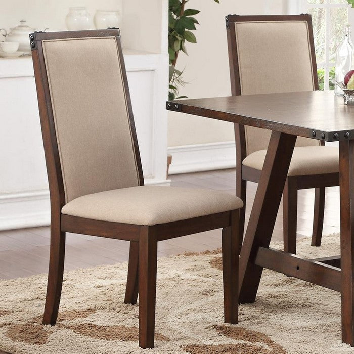 Set Of 2 Comfortable Rubber Wood Dining Chair, Beige And Brown