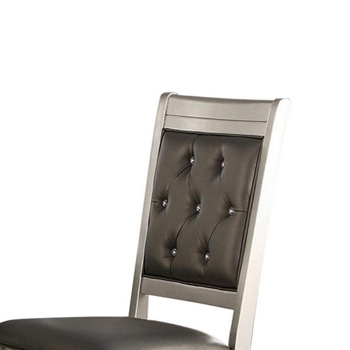 Rubber Wood Dining Chair With Diamond Tufted Back, Set Of 2,Gray
