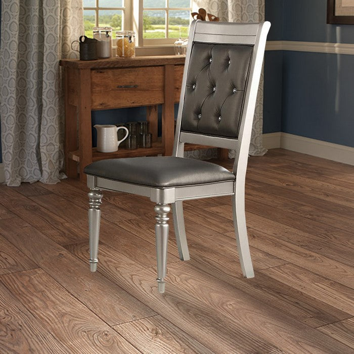 Rubber Wood Dining Chair With Diamond Tufted Back, Set Of 2,Gray
