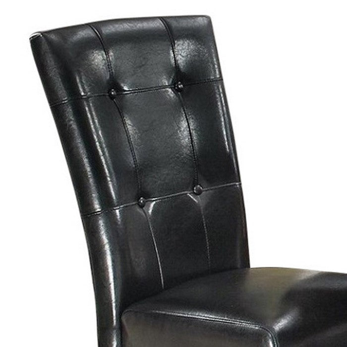 Leather Upholstered Dining Chair With Button Tufted Back Set Of 2 Black
