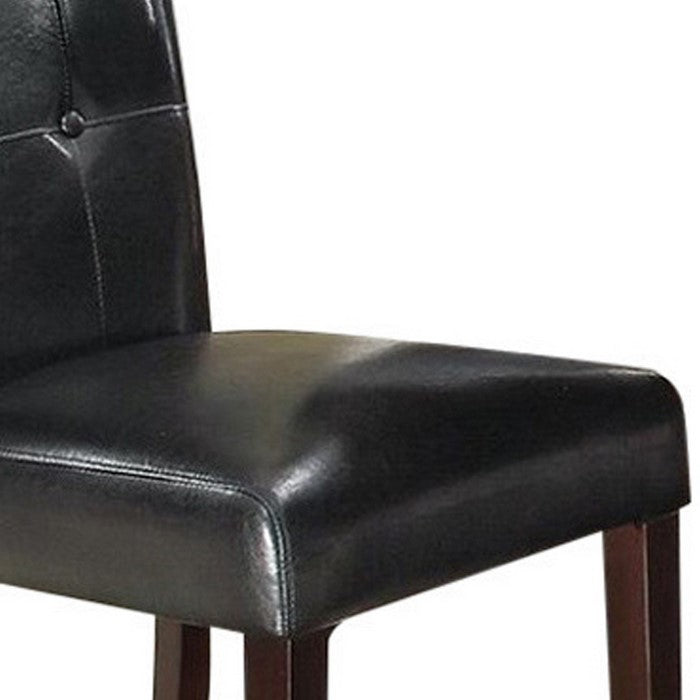 Leather Upholstered Dining Chair With Button Tufted Back Set Of 2 Black
