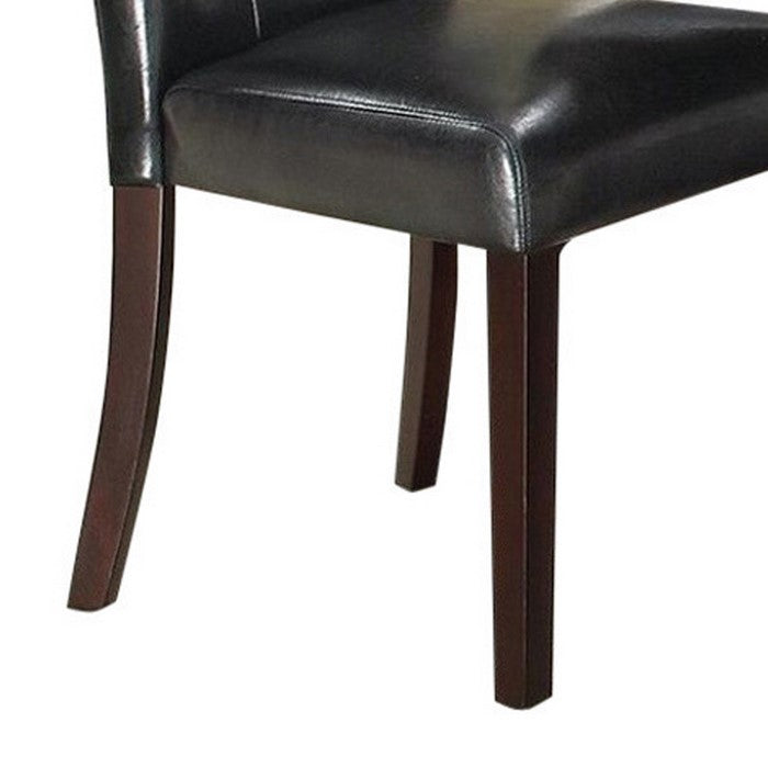 Leather Upholstered Dining Chair With Button Tufted Back Set Of 2 Black