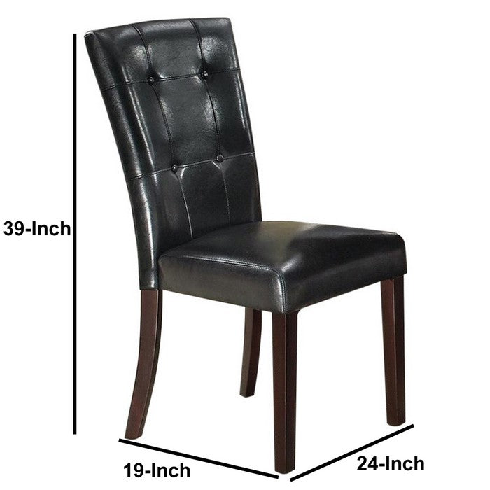 Leather Upholstered Dining Chair With Button Tufted Back Set Of 2 Black