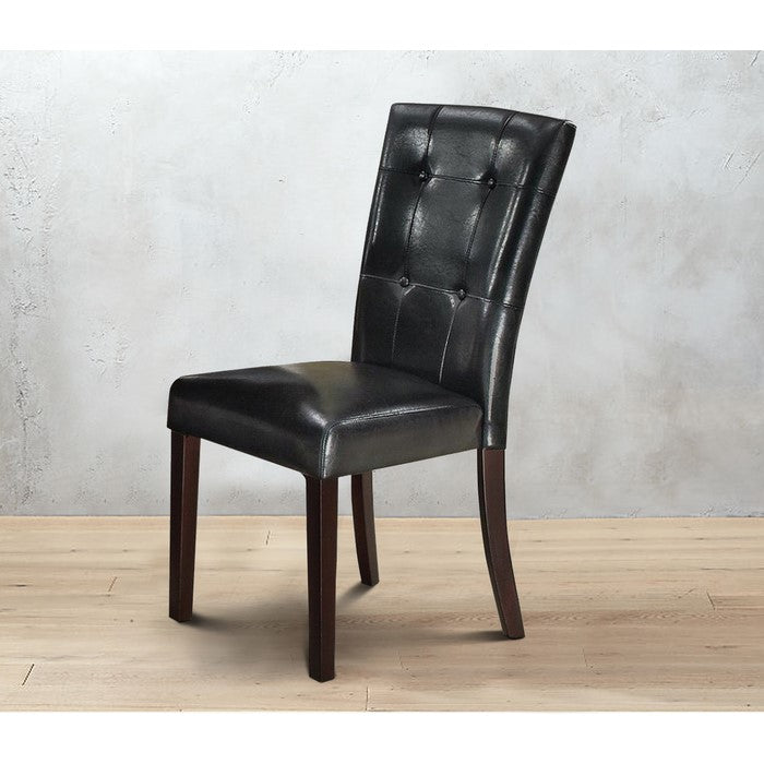Leather Upholstered Dining Chair With Button Tufted Back Set Of 2 Black