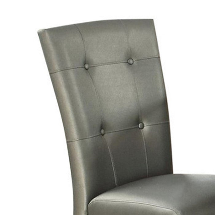 Button Tufted Faux Leather Wooden Dining Chair, Set Of 2,Silver