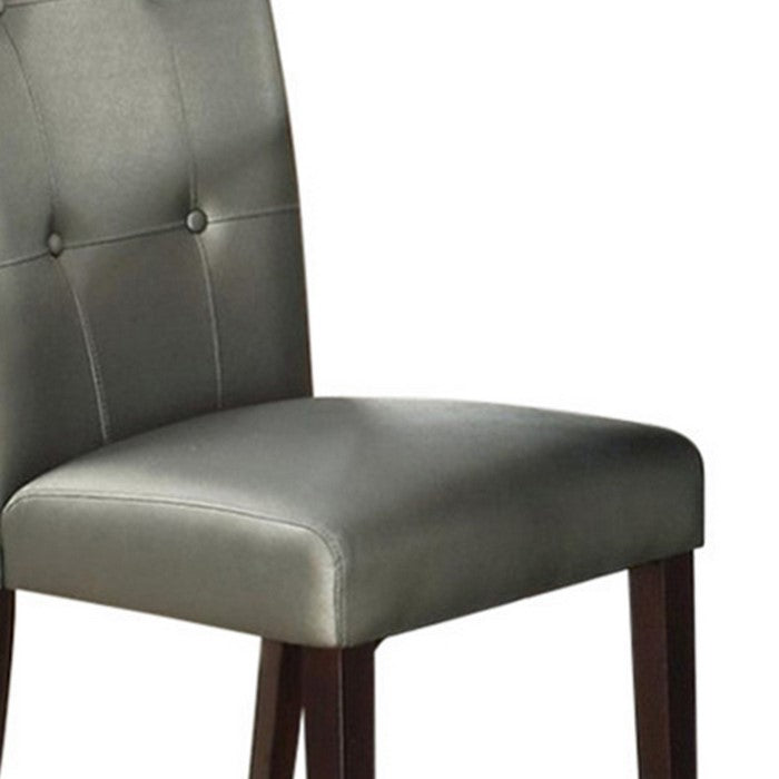 Button Tufted Faux Leather Wooden Dining Chair, Set Of 2,Silver