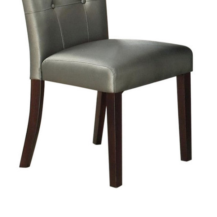 Button Tufted Faux Leather Wooden Dining Chair, Set Of 2,Silver