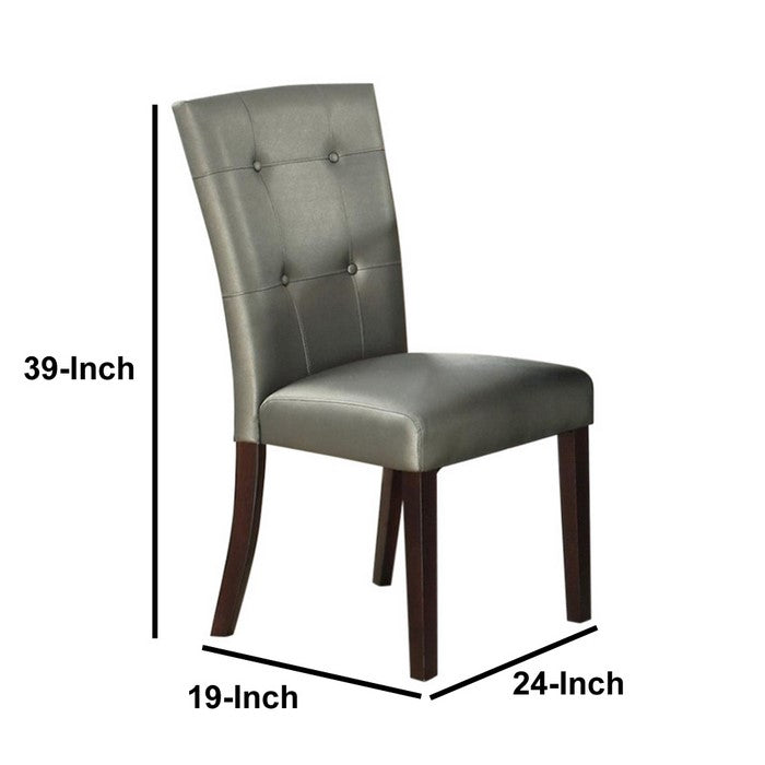 Button Tufted Faux Leather Wooden Dining Chair, Set Of 2,Silver