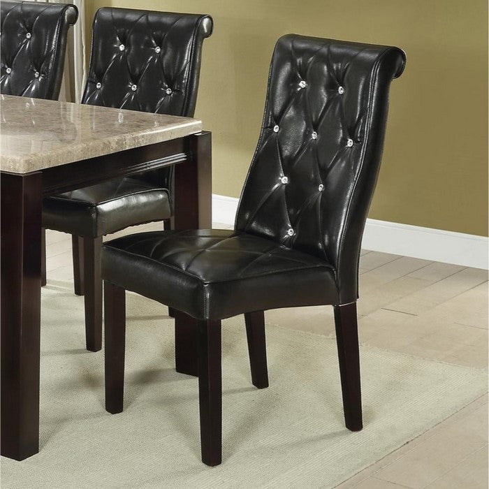 Black Faux Leather Tufted Dining Chair, Set Of 2,Black And Brown