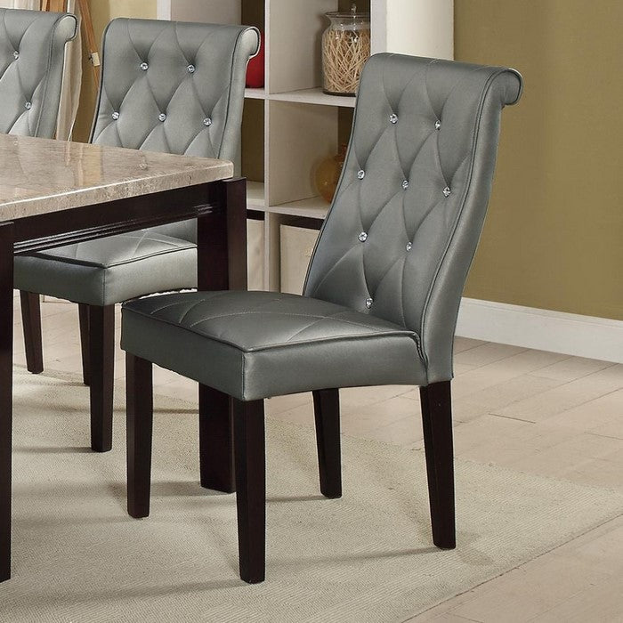 Transitional Faux Leather Dining Chair, Set Of 2,Silver