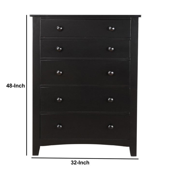Pine Wood With Varied Size 5 Drawer Chest, Black